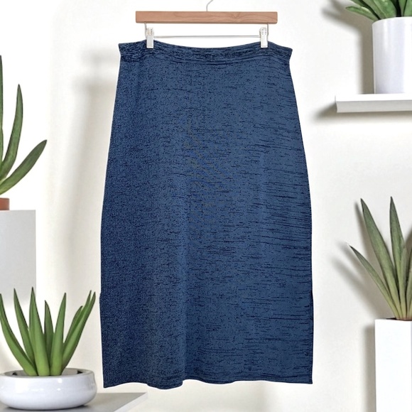PERUVIAN CONNECTION Midi Skirt Tweed Pima Cotton Knit Blue Made in Peru - Picture 1 of 6